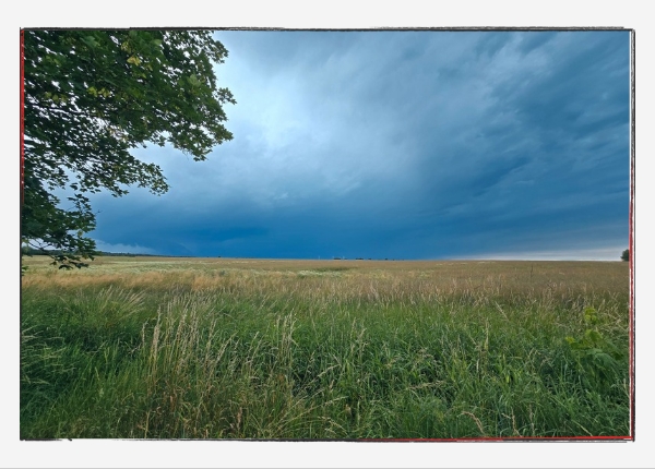 Monatsrückblick Juni 2024: Gewitterwolken über Feld in Belgershain