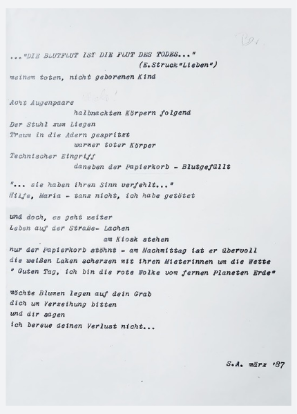 Traumafolgen und Abtreibung: Dieses Gedicht schrieb ich 1987 nach dem Schwangerschaftsabbruch.